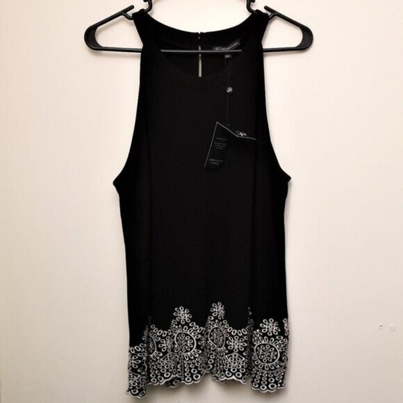 Adrianna Papelle Black & White Embroidered Hem Halter Top Size L - Picture 1 of 4